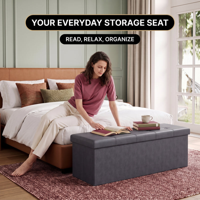 BENCH WITH STORAGE – FOLDING OTTOMAN WITH PADDED SEAT - 12