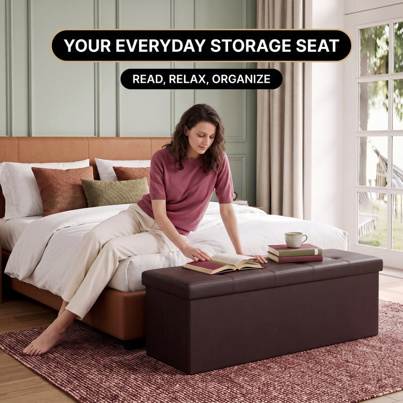BENCH WITH STORAGE – FOLDING OTTOMAN WITH PADDED SEAT - 12