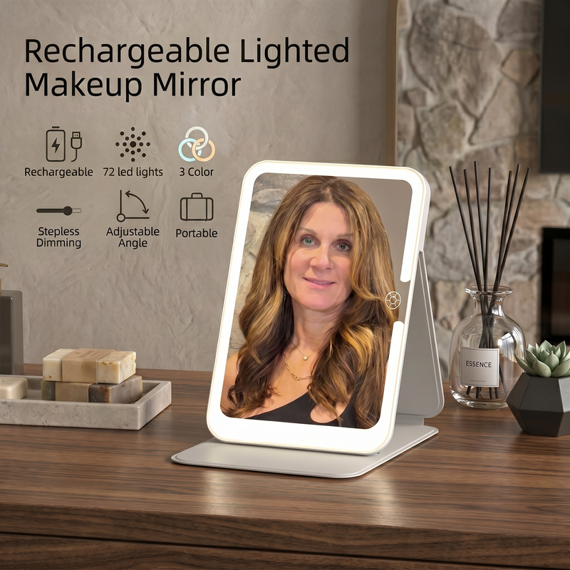 Portable LED Makeup Mirror – Rechargeable, Adjustable Brightness, Compact & Travel-Friendly - 12