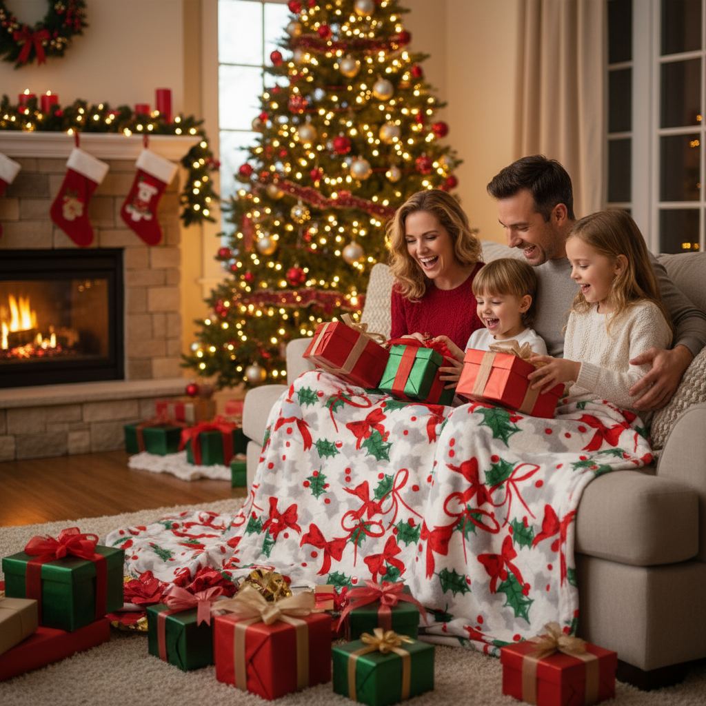 Kathy Ireland Christmas Flannel Fleece Plush Throw Blanket