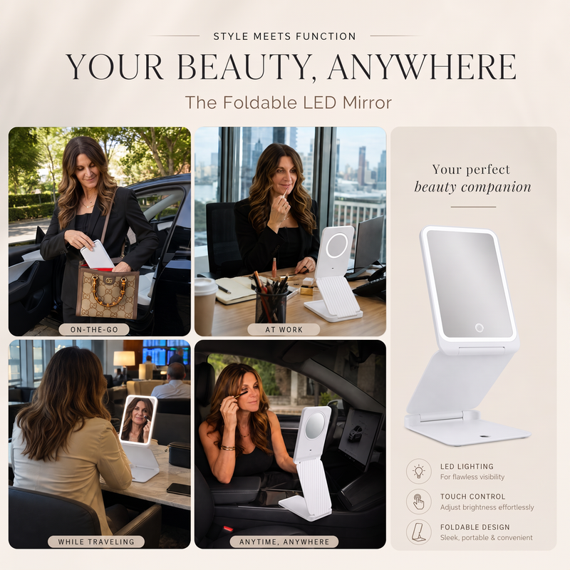 Portable LED Makeup Mirror – Rechargeable, Adjustable Brightness, Compact & Travel-Friendly - 12