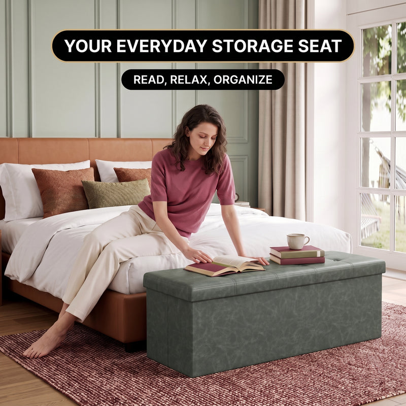 BENCH WITH STORAGE – FOLDING OTTOMAN WITH PADDED SEAT - 12