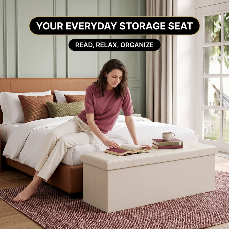 BENCH WITH STORAGE – FOLDING OTTOMAN WITH PADDED SEAT - 12