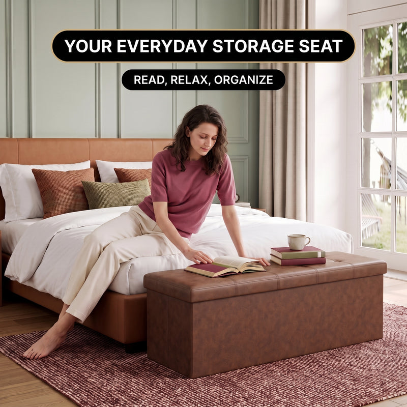 BENCH WITH STORAGE – FOLDING OTTOMAN WITH PADDED SEAT - 12