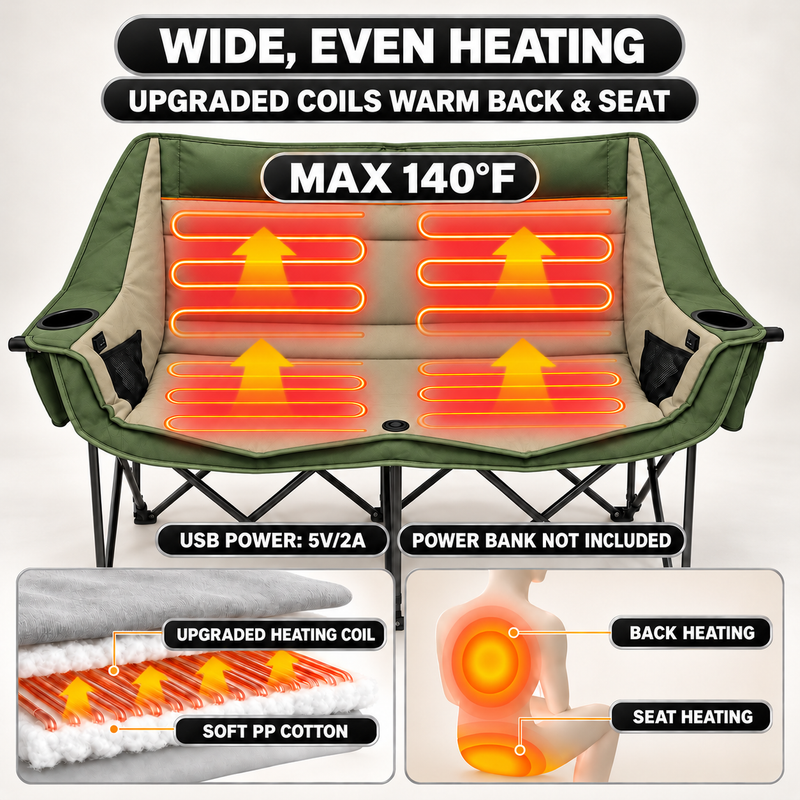 Double Heated Camping Chair with 3 Heat Levels & USB Power Pocket - 12