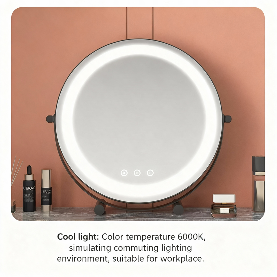 Metal Desktop Makeup Mirror  3-Level LED Lighted Vanity Mirror  Adjustable Rotating Makeup Mirror for Clear Imaging