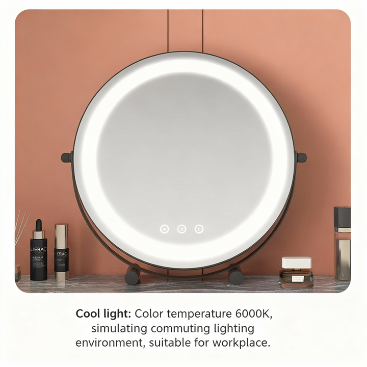 Metal Desktop Makeup Mirror  3-Level LED Lighted Vanity Mirror  Adjustable Rotating Makeup Mirror for Clear Imaging