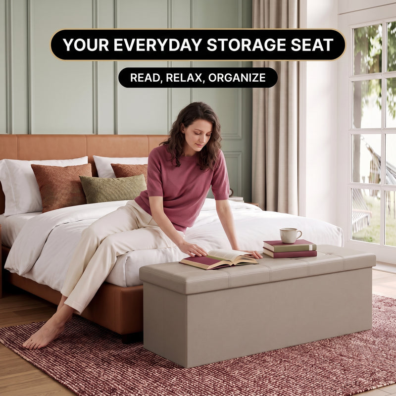 BENCH WITH STORAGE – FOLDING OTTOMAN WITH PADDED SEAT - 12