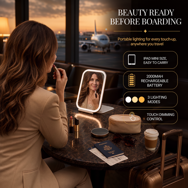 Portable LED Makeup Mirror – Rechargeable, Adjustable Brightness, Compact & Travel-Friendly