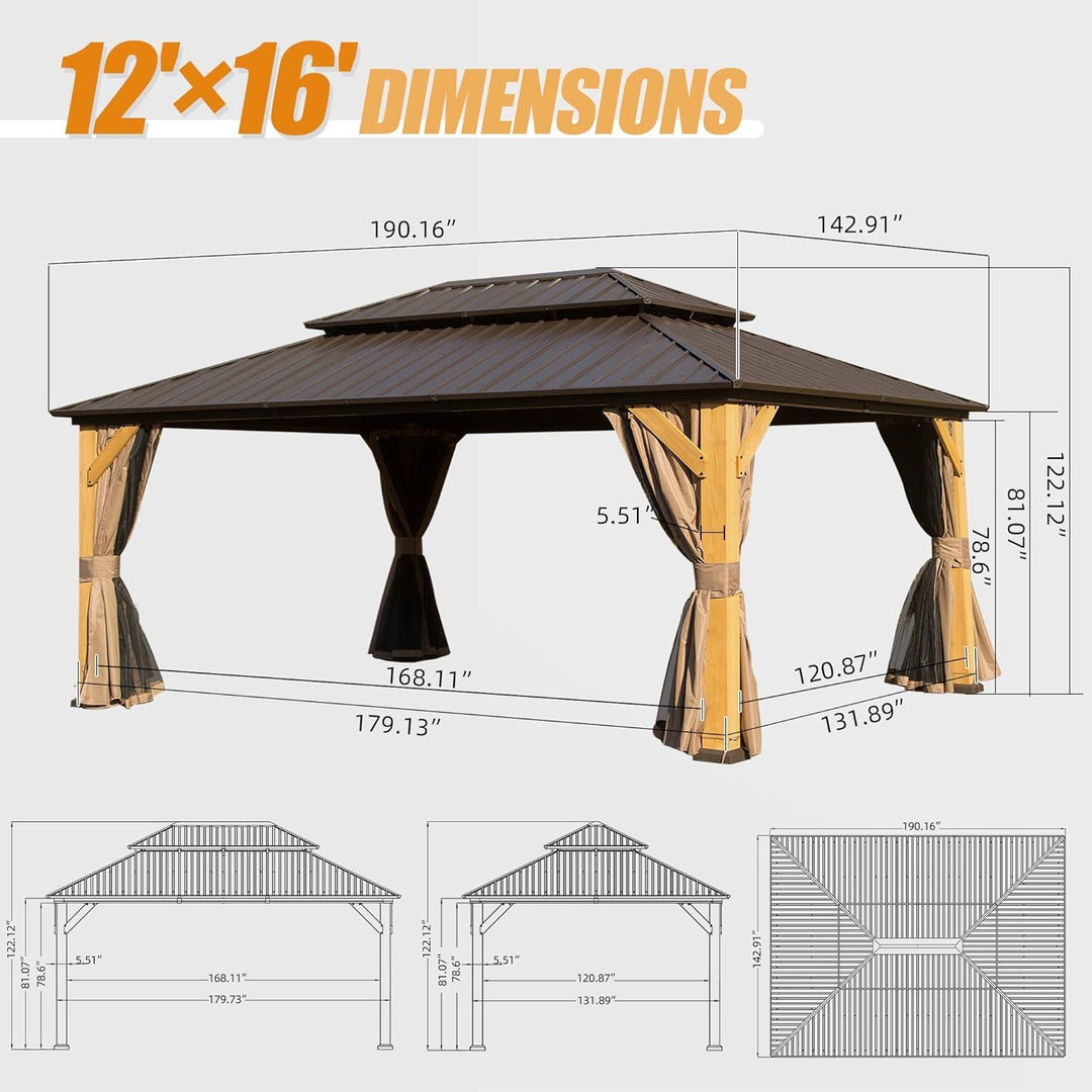 12' x 16' Cedar Wood Gazebo 