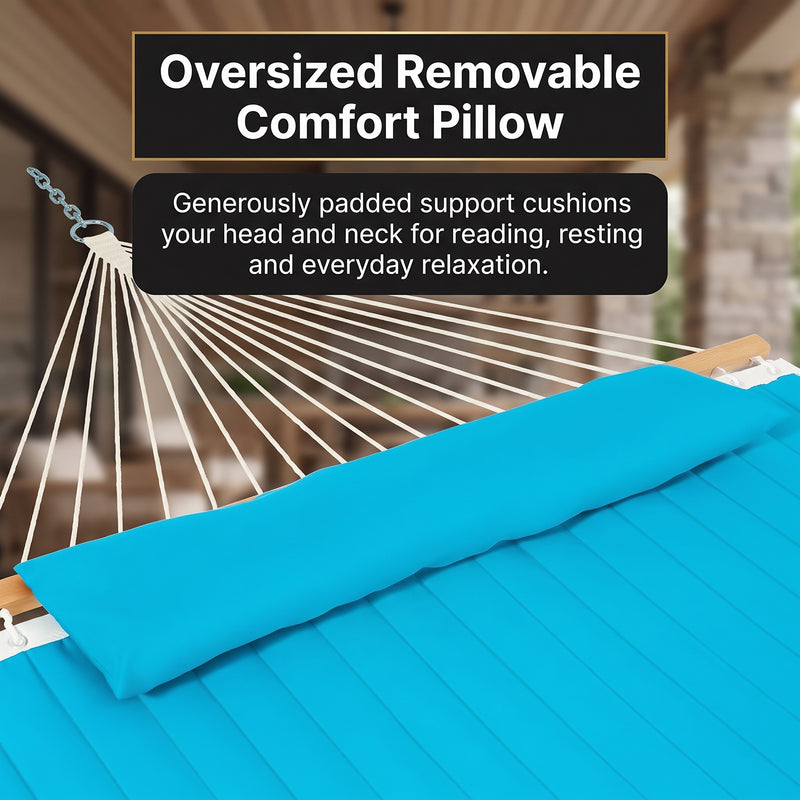 2-Person Quilted Outdoor Hammock 12FT – Double Layer with Pillow & Storage - 13