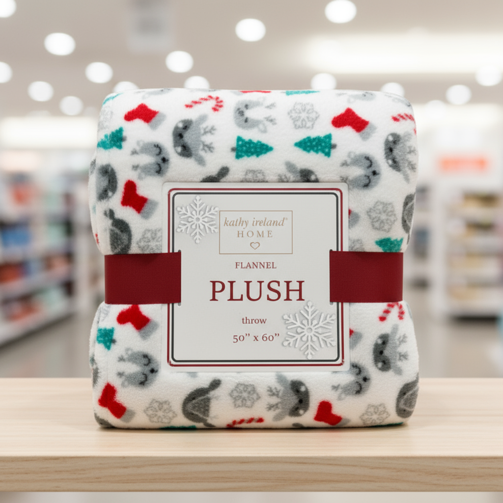Kathy Ireland Christmas Flannel Fleece Plush Throw Blanket