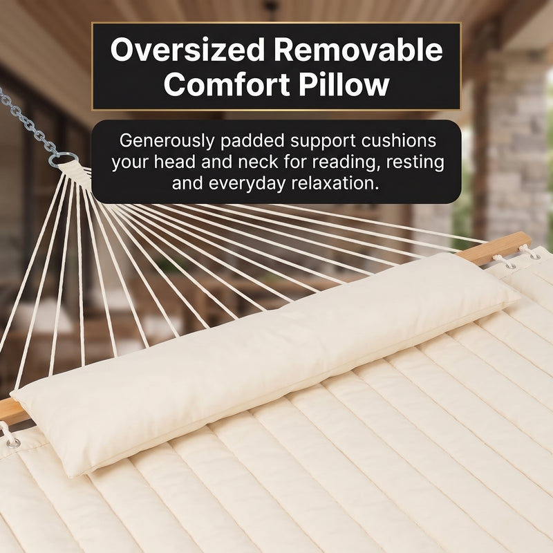 2-Person Quilted Outdoor Hammock 12FT – Double Layer with Pillow & Storage - 13