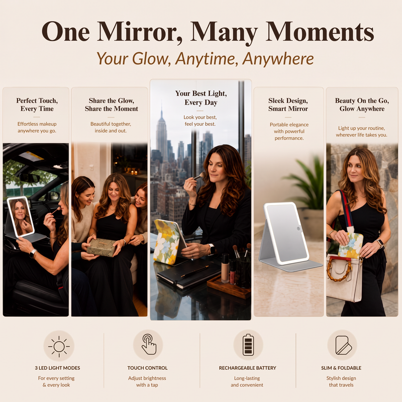 Portable LED Makeup Mirror – Rechargeable, Adjustable Brightness, Compact & Travel-Friendly - 13