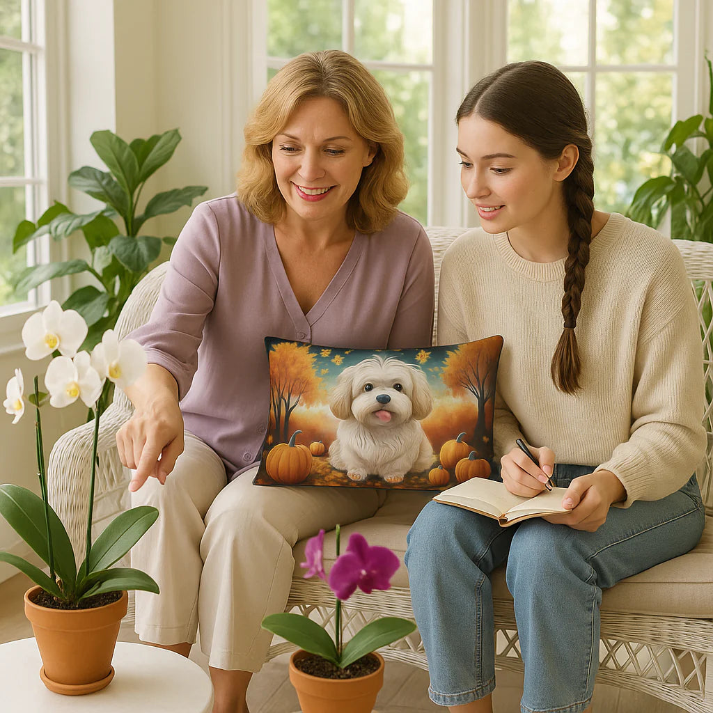 Exclusive Autumn Leaves Coton de Tulear Throw Pillow - Premium 12" x 16" Seasonal Collection