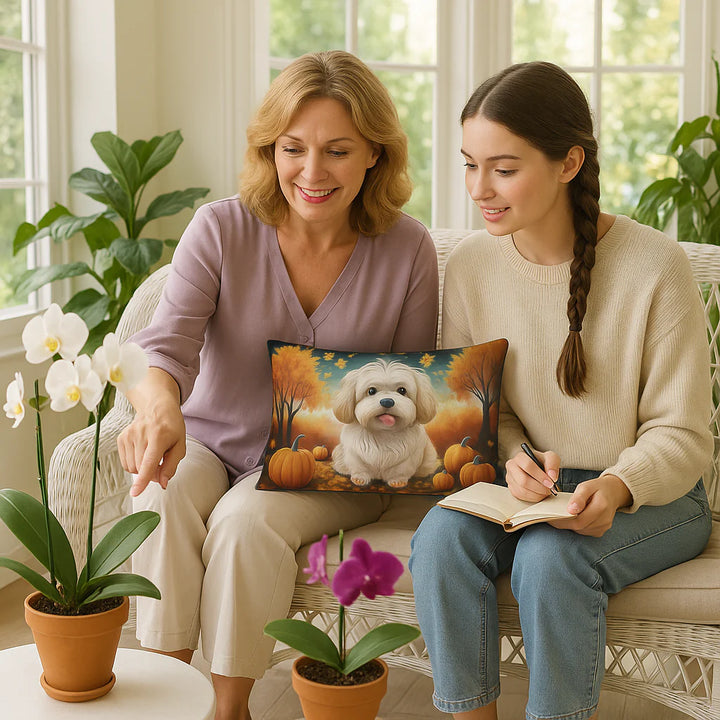 Exclusive Autumn Leaves Coton de Tulear Throw Pillow - Premium 12" x 16" Seasonal Collection