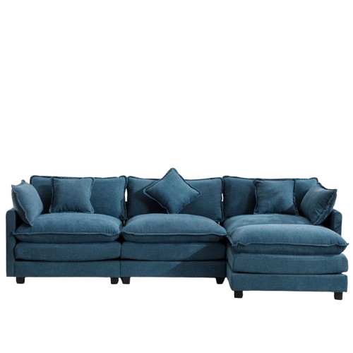 112.2″ L-Shape Chenille Upholstered Sofa with Ottoman & 5 Pillows | Trufairs