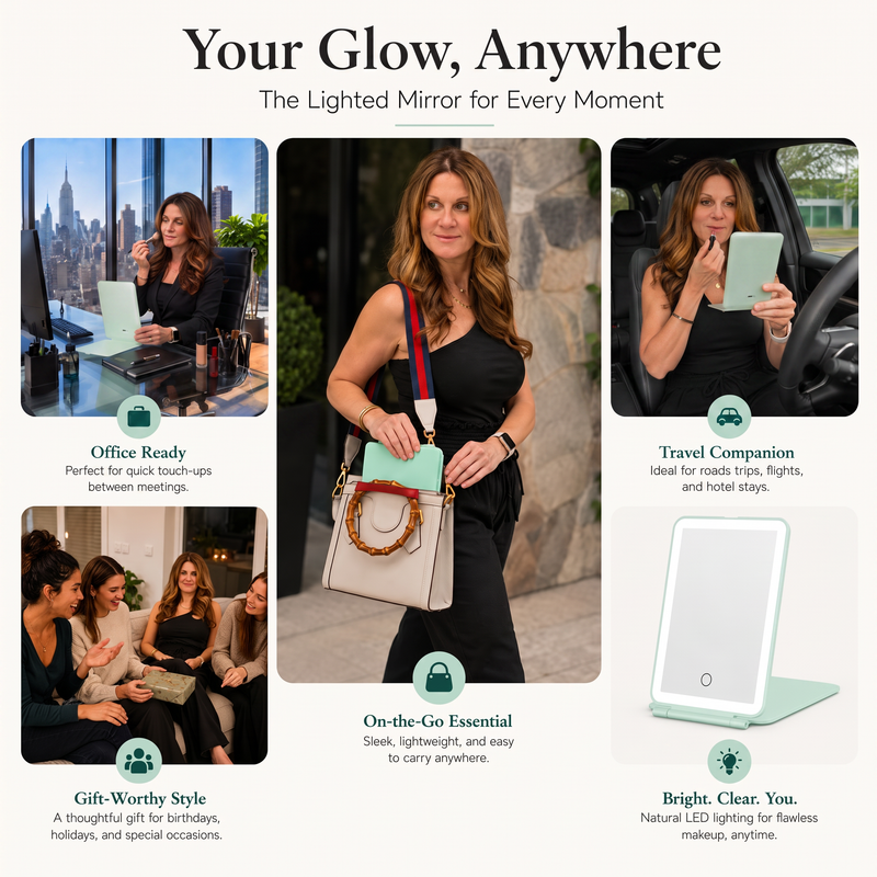 Portable LED Makeup Mirror – Rechargeable, Adjustable Brightness, Compact & Travel-Friendly - 14