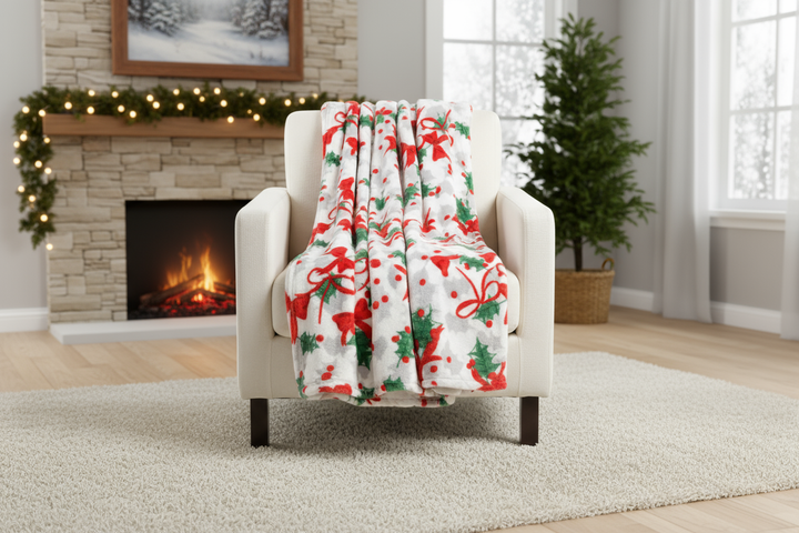 Kathy Ireland Christmas Flannel Fleece Plush Throw Blanket