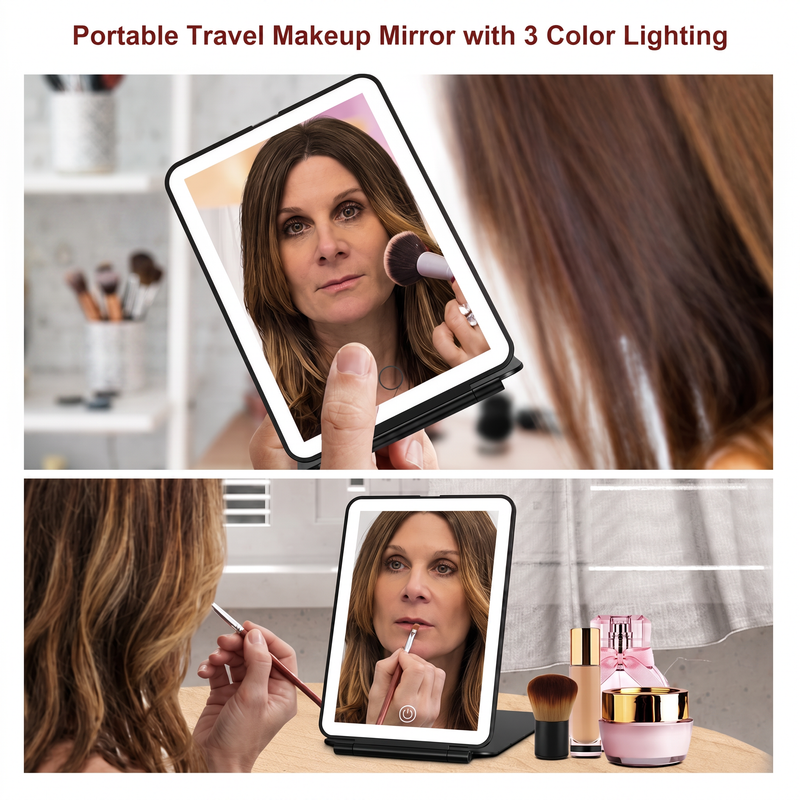 Portable LED Makeup Mirror – Rechargeable, Adjustable Brightness, Compact & Travel-Friendly - 14
