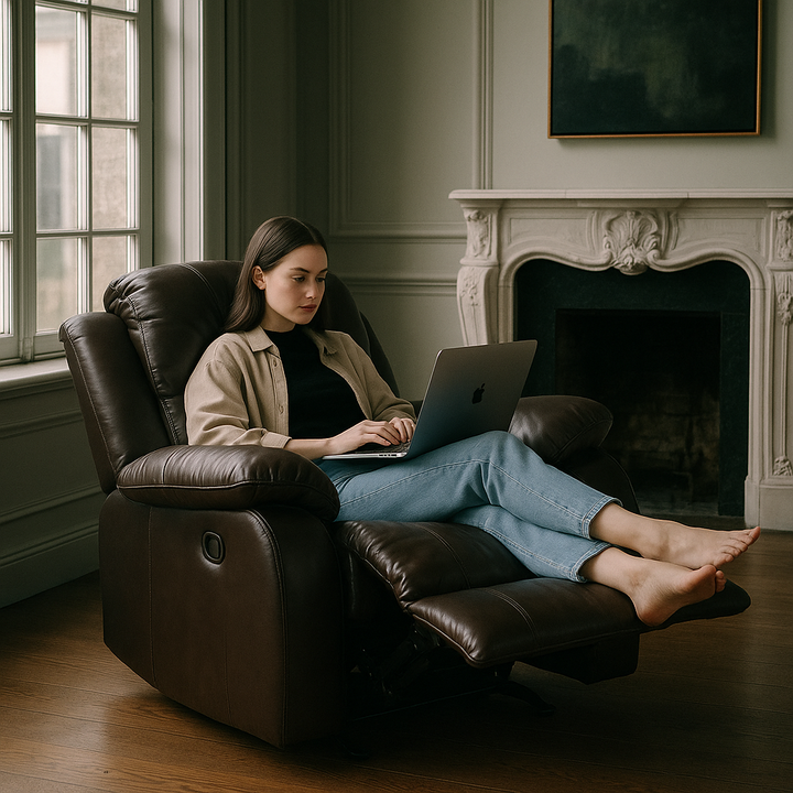 Brown Leather Match Manual Reclining Chair - Premium Comfort for Living Room Relaxation