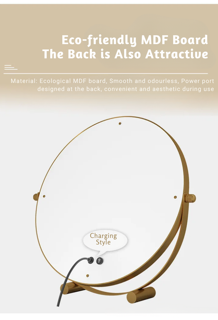 Metal Desktop Makeup Mirror  3-Level LED Lighted Vanity Mirror  Adjustable Rotating Makeup Mirror for Clear Imaging