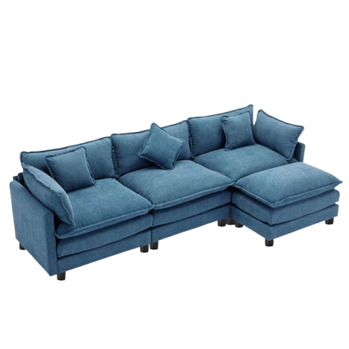 112.2″ L-Shape Chenille Upholstered Sofa with Ottoman & 5 Pillows | Trufairs