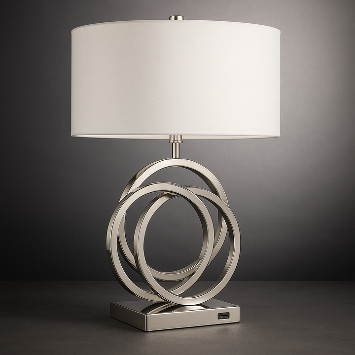 Chrome Circles Table Lamp  1 Light  USB Charger