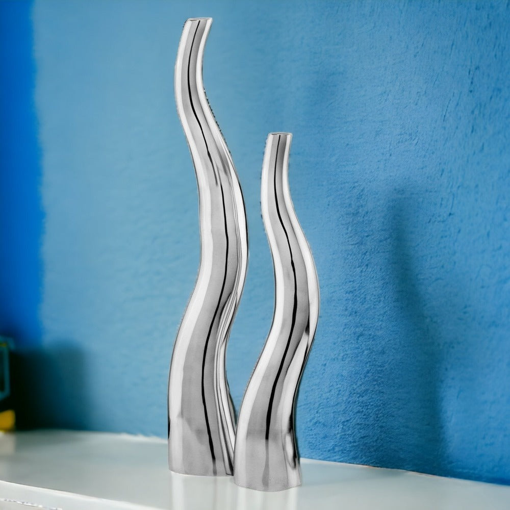 Premium 11" Clear and Blue Murano Glass Modern Abstract Tabletop Sculpture - Contemporary Artisan-Crafted Decorative Accent