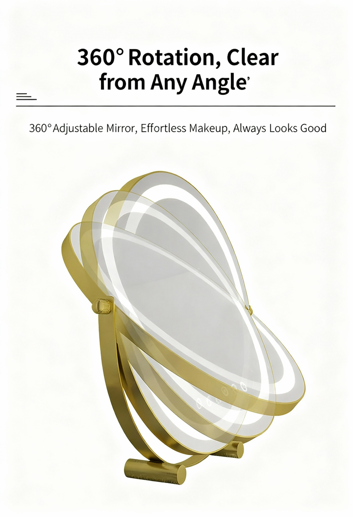 Metal Desktop Makeup Mirror  3-Level LED Lighted Vanity Mirror  Adjustable Rotating Makeup Mirror for Clear Imaging