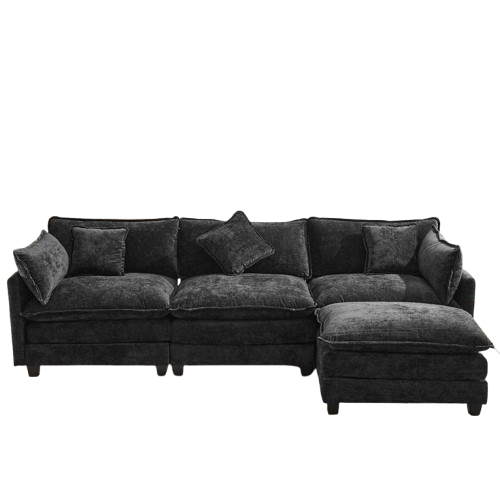 112.2″ L-Shape Chenille Upholstered Sofa with Ottoman & 5 Pillows | Trufairs