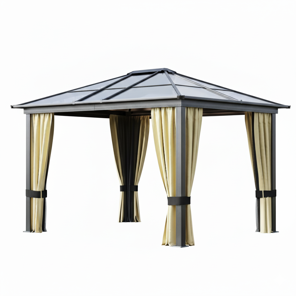 Exclusive 10' x 12' Hardtop Gazebo Canopy - Premium Polycarbonate Roof Aluminum Frame Permanent Pavilion