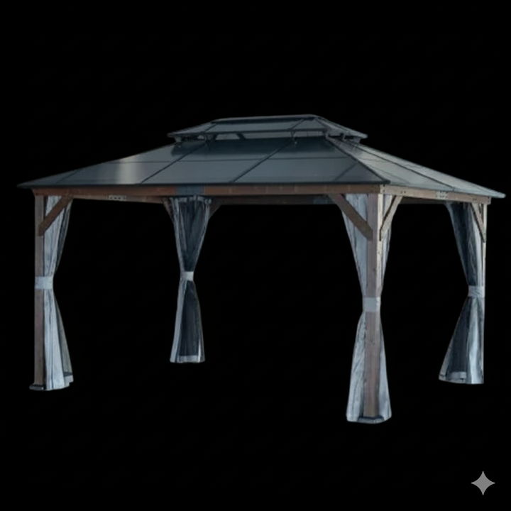 Exclusive 10' x 13' Hardtop Wood Gazebo - Premium Outdoor Framed Pavilion with Polycarbonate Double Roof
