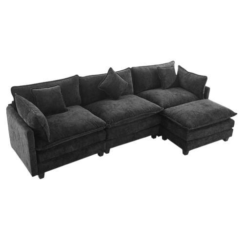 112.2″ L-Shape Chenille Upholstered Sofa with Ottoman & 5 Pillows | Trufairs