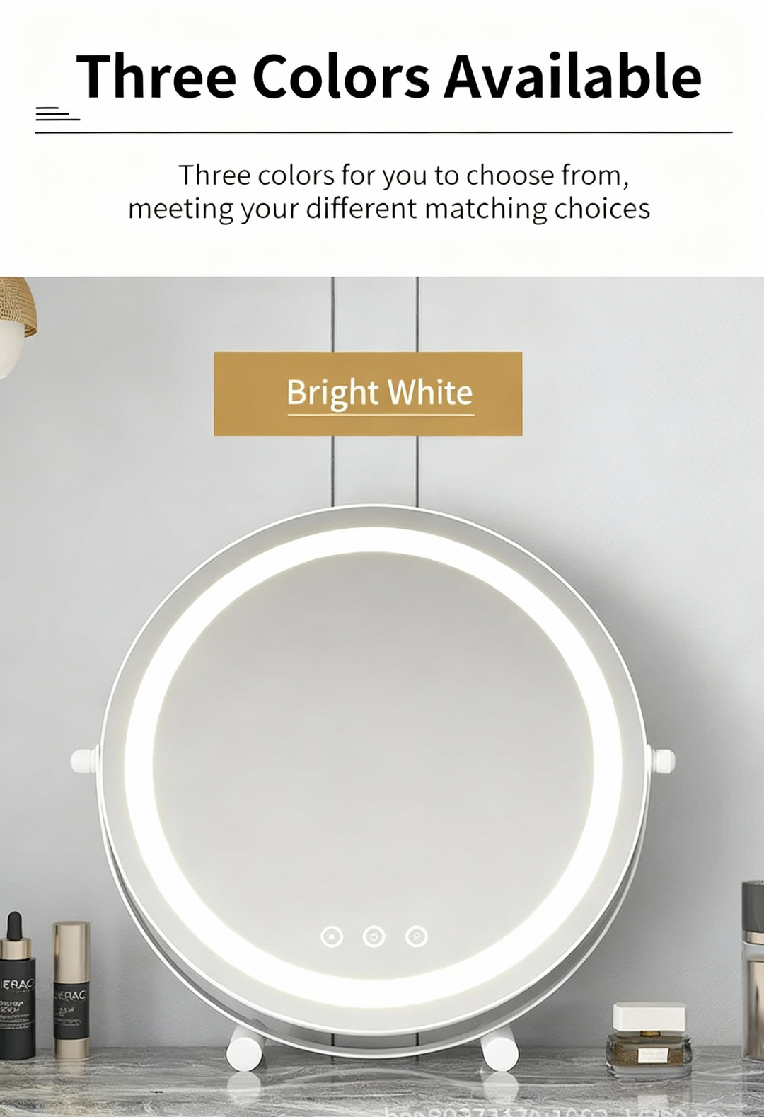 Metal Desktop Makeup Mirror  3-Level LED Lighted Vanity Mirror  Adjustable Rotating Makeup Mirror for Clear Imaging