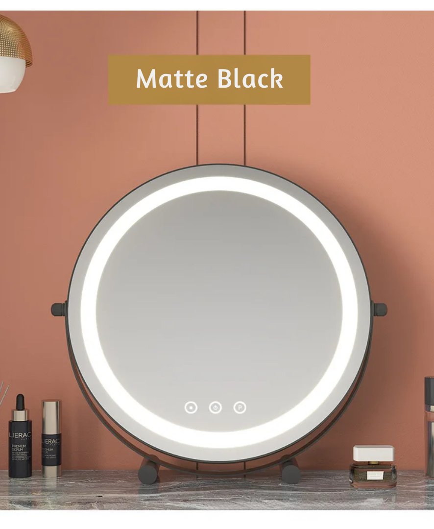 Metal Desktop Makeup Mirror  3-Level LED Lighted Vanity Mirror  Adjustable Rotating Makeup Mirror for Clear Imaging