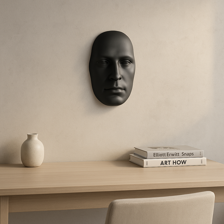Exclusive Sumerian Masculine Face Matte Black Resin Wall Sculpture - Premium 28" Statement Art Collection