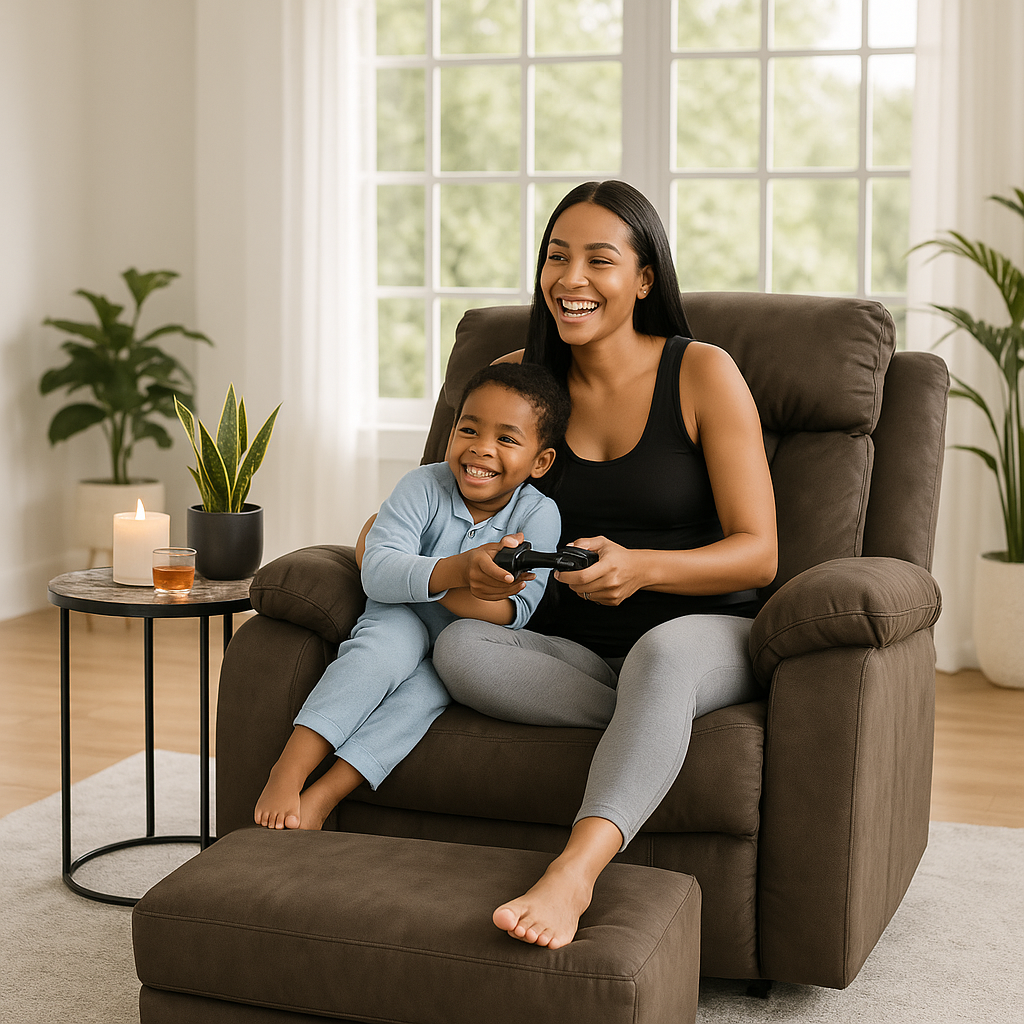 Premium Brown Microsuede Manual Recliner Chair with Steel Base - Contemporary Single-Seat Glider Reclining Chair for Modern Living Room