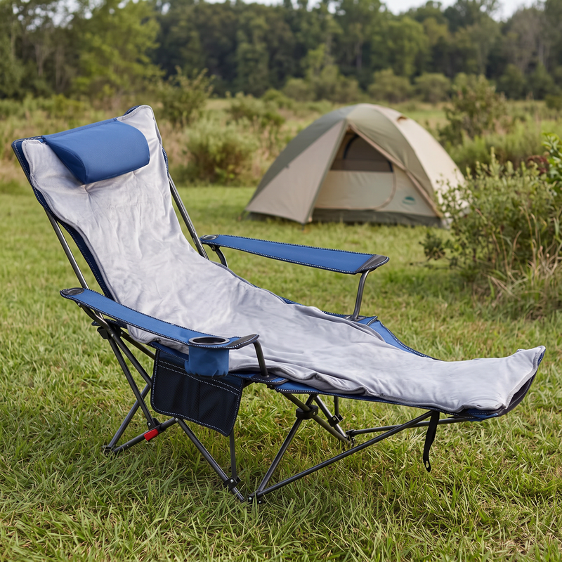 Premium Reclining Camping Chair with Footrest & Headrest – 4-Position Adjustable Recline - 1