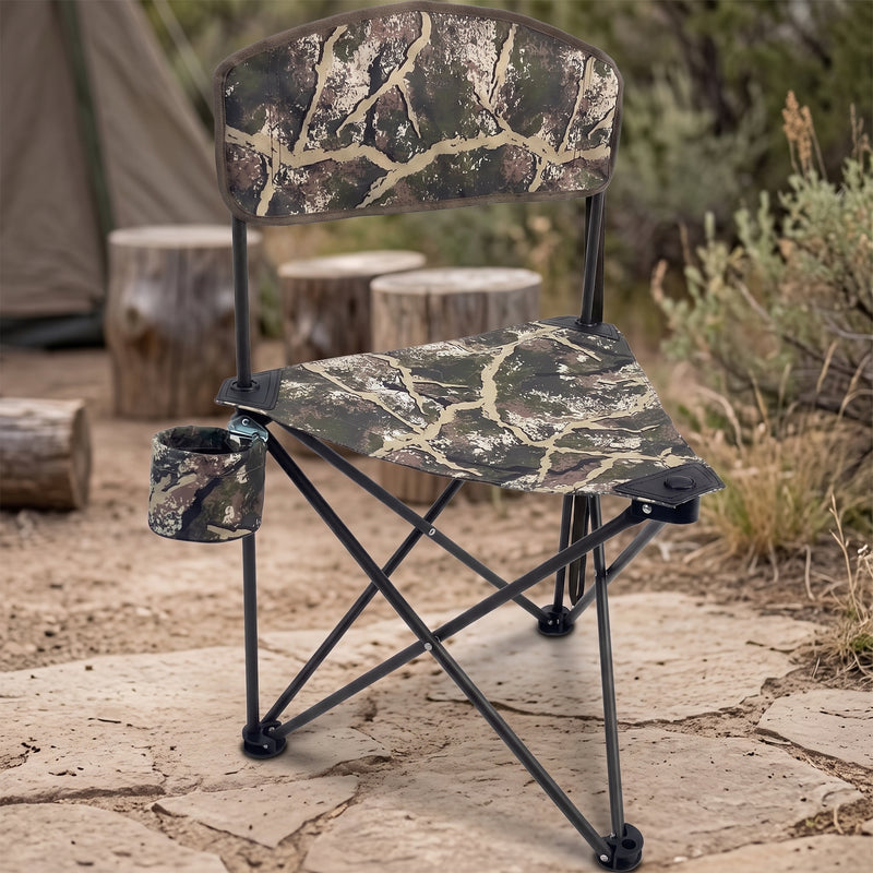 Tri-Lite Stool w/Back, Lightweight Portable Fishing Chair w/Cupholder and Carry Strap, Supports 225-Lb, Portable Outdoor Chair for the Hunting Blind, Camping, Travel, Hiking - 1