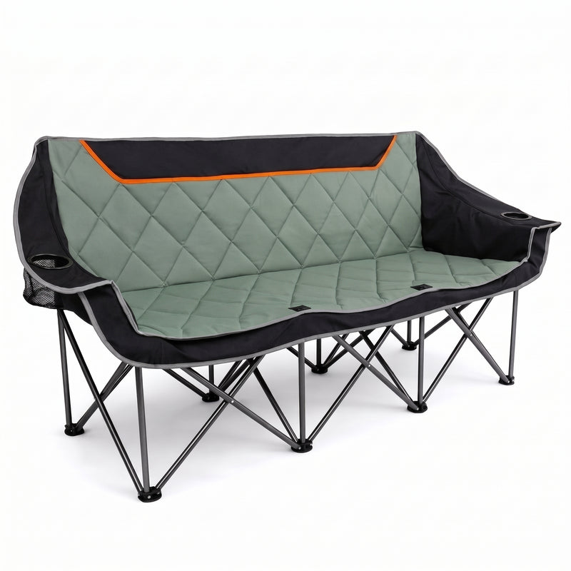 Oversized Padded 3-Person Folding Camping Loveseat Chair – Heavy Duty Outdoor Seating - 1