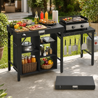 Camping Portable Cook Station/Kitchen Table, Folding Outdoor Cooking Table with Storage - 1