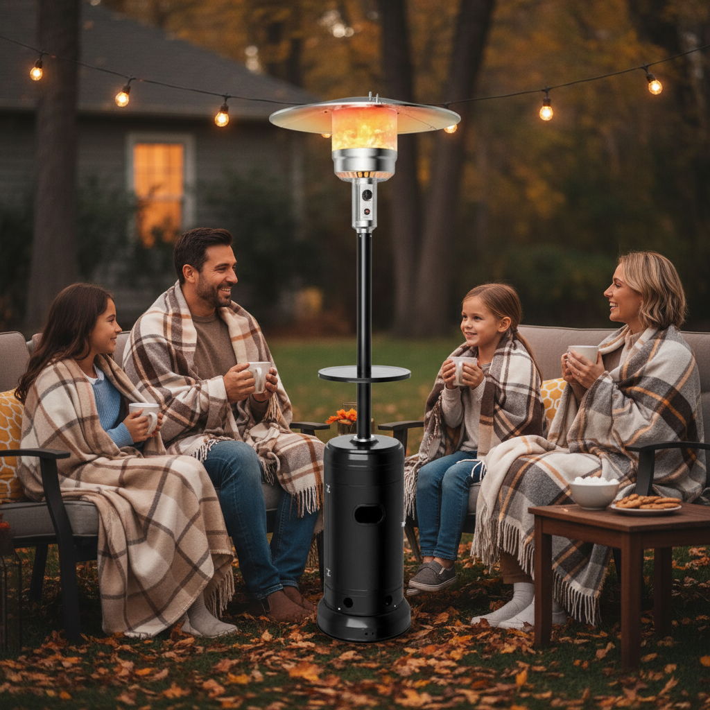 Outdoor Heater Propane Standing LP Gas Steel with Table and Wheels