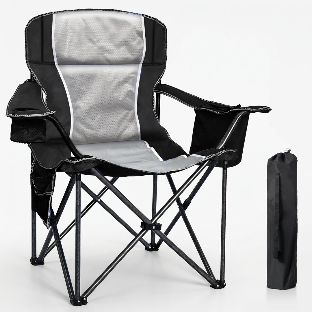 Heavy Duty Portable Folding Camping Chair with Cup Holder & Cooler Pocket - 1