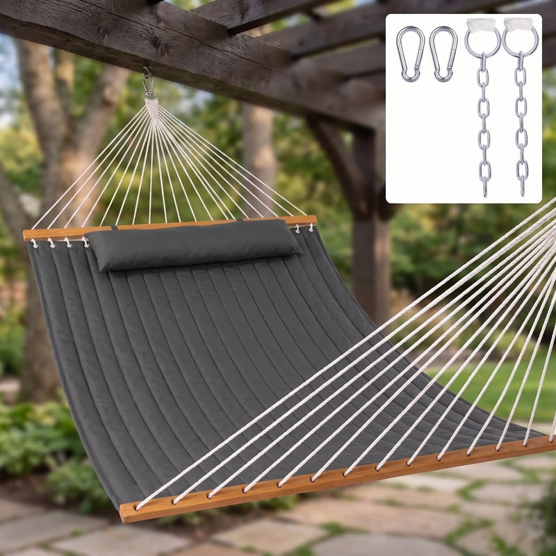 2-Person Quilted Outdoor Hammock 12FT – Double Layer with Pillow & Storage - 1