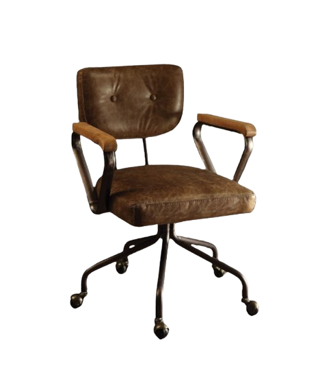 Brown and Black Swivel Faux Leather Rolling Office Chair