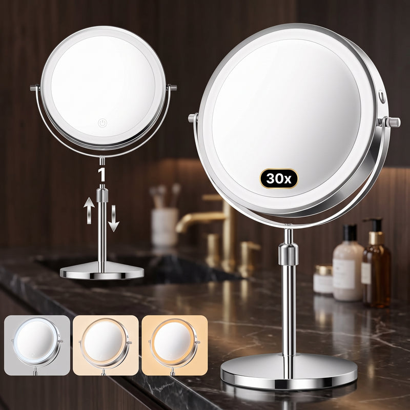 Rechargeable LED Lighted Double Sided Magnifying Makeup Mirror – Height Adjustable with Adjustable Brightness - 1