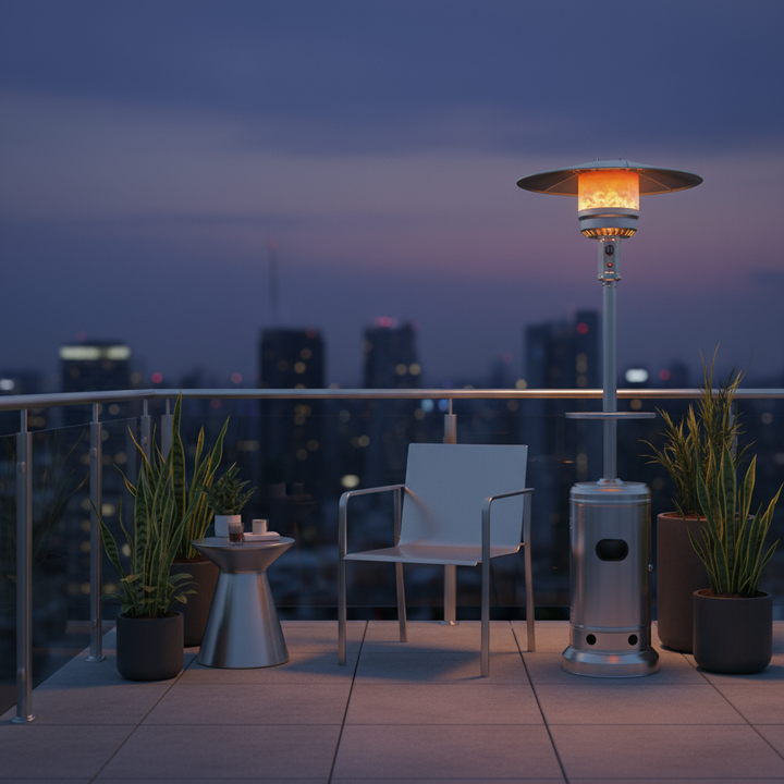 Outdoor Heater Propane Standing LP Gas Steel with Table and Wheels