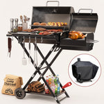 Portable Charcoal Grill with Smoking Function, Foldable Suitcase Design with Wheels, Multi-Tier Storage Rack & Waterproof Cover for Outdoor BBQ Parties - 1