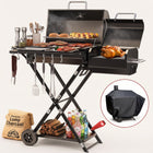 Portable Charcoal Grill with Smoking Function, Foldable Suitcase Design with Wheels, Multi-Tier Storage Rack & Waterproof Cover for Outdoor BBQ Parties - 1